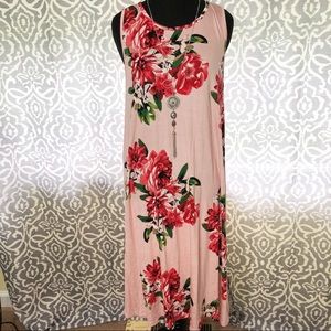 🌺 Adorable Reb & J blush & red floral tank dress
